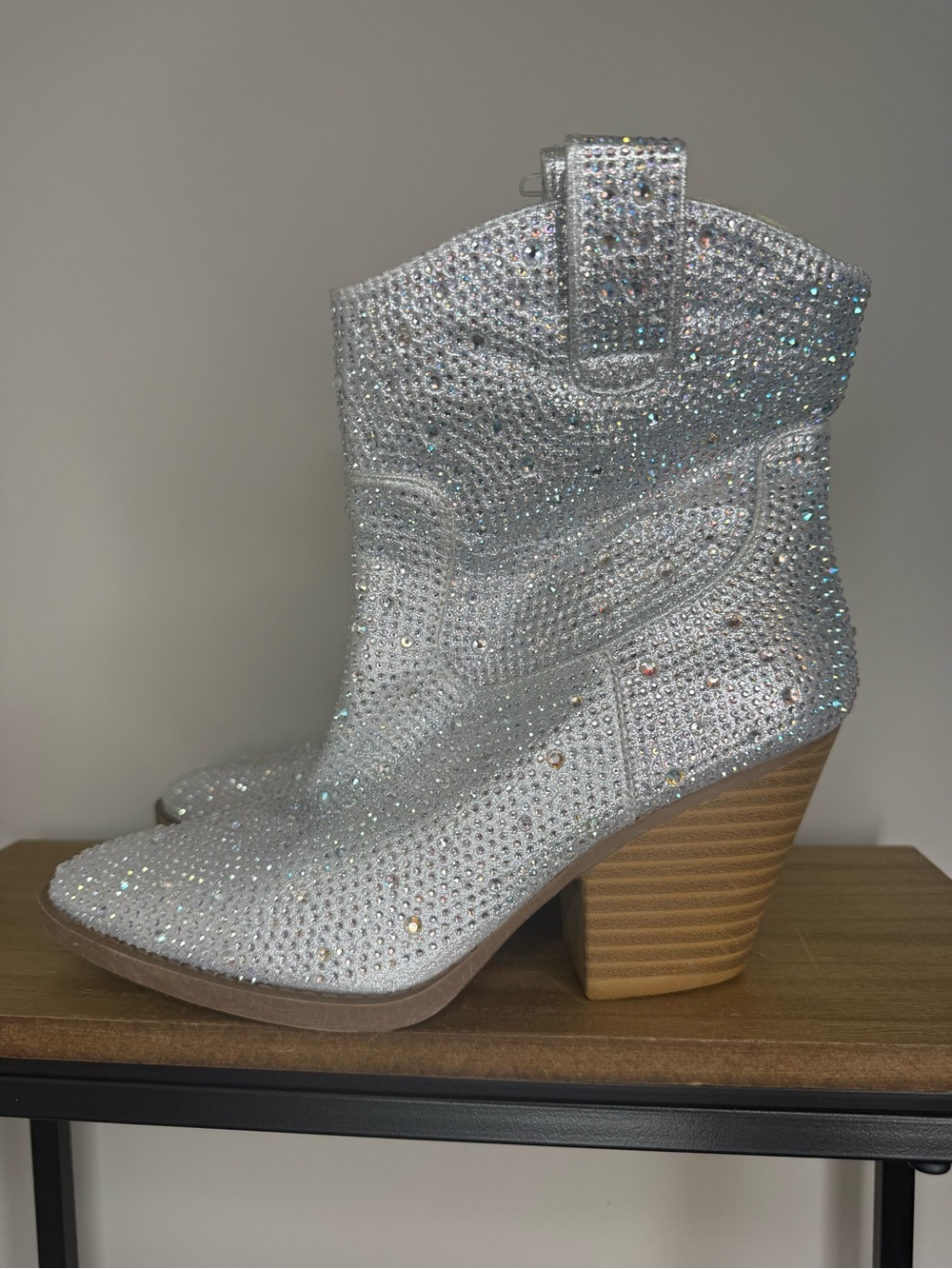 Forever 21 Sparkling Silver Rhinestone Western Ankle Boots - Picture 4 of 8
